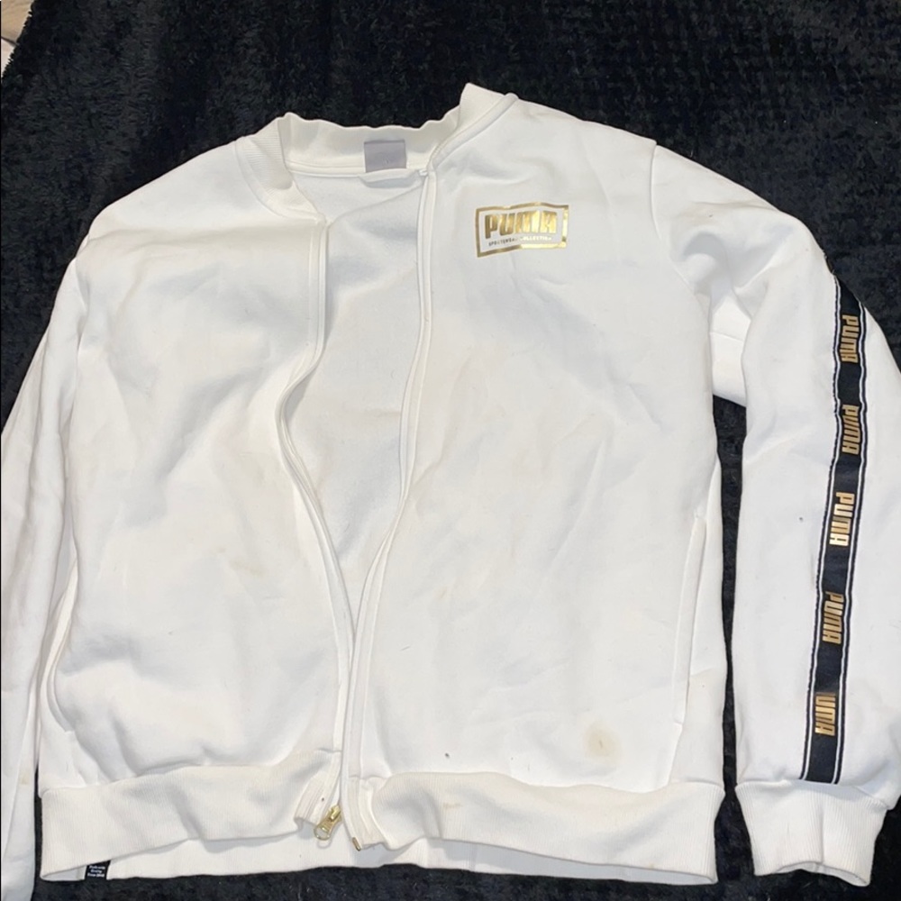 Small White/Gold/Black Puma Zip Up Jacket